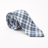 White, Blue & Grey Plaid Brushed Cotton Tie