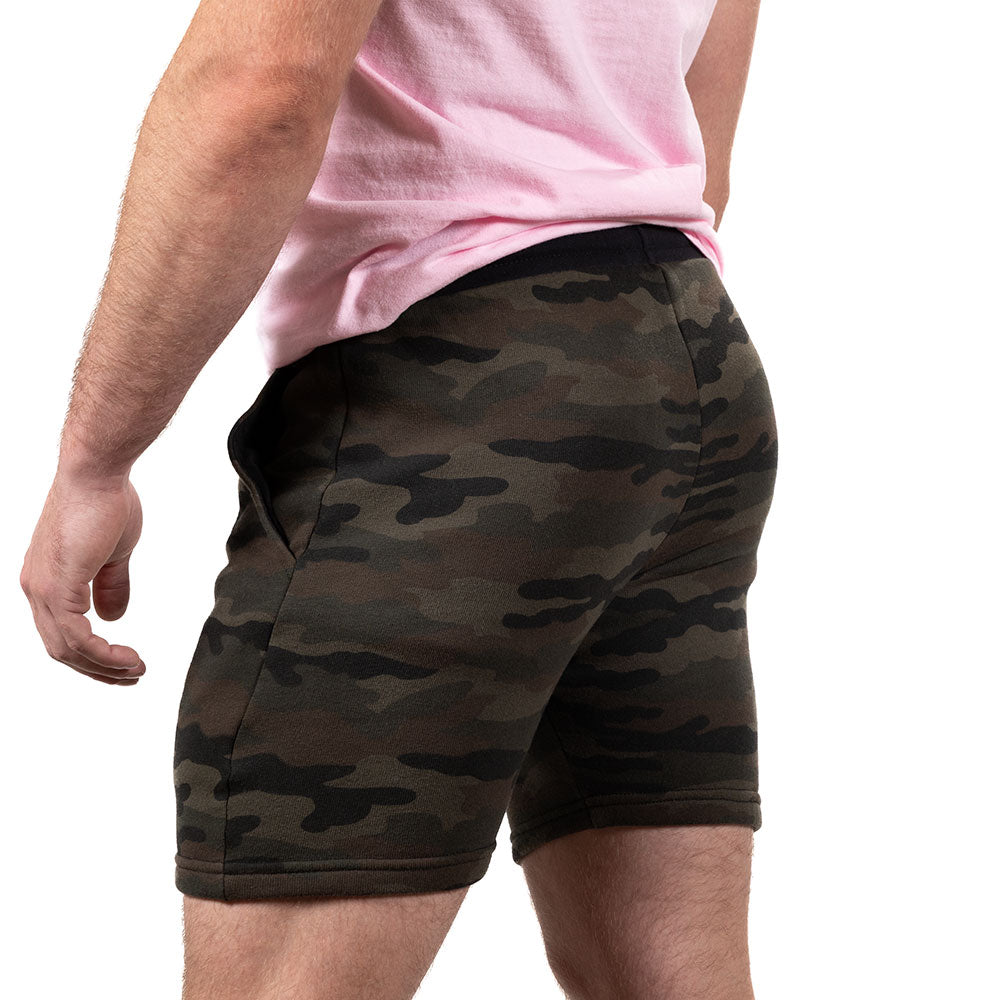 Olive Green Camouflage Hugger Sweat Shorts - Made In USA