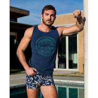 True Blue Cotton Sleeveless Tank With Logo Crest