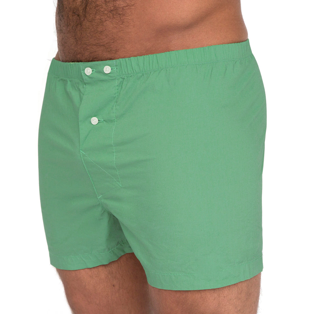 "JENS" - Solid Bright Green Slim-Cut Boxer Short - Made In USA