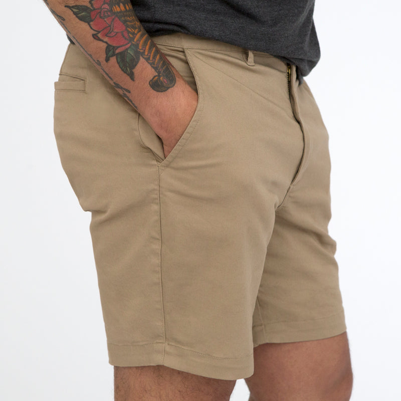 30% OFF THIS WEEKEND AFTER CODE NEW FALL: Khaki Cotton Stretch Twill Shorts - Made In USA