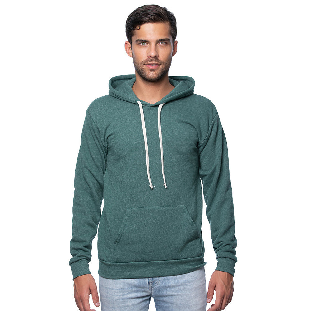 Forest Pine Green Heather Marled Popover Hooded Tri-Blend Fleece Sweatshirt - Made in USA