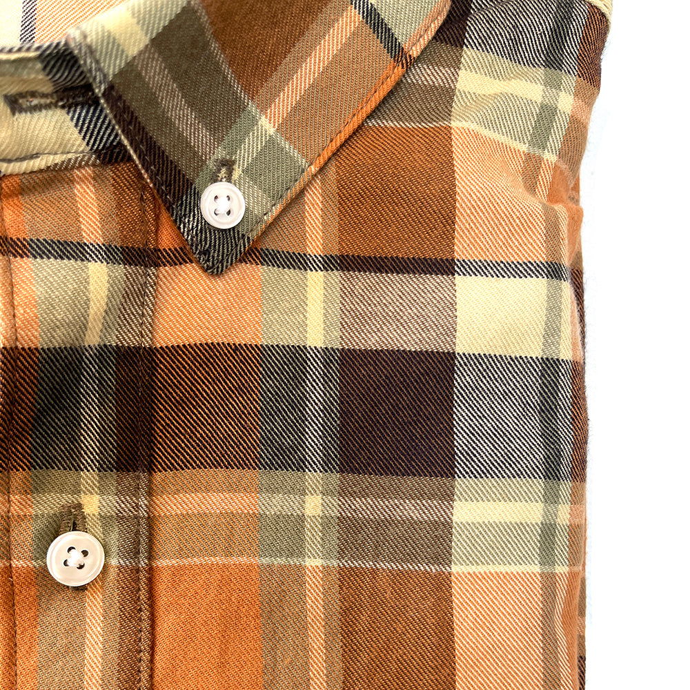 "RICHIE" - Golden Flax, Copper & Chocoalte Plaid Brushed Cotton Shirt - Made In USA