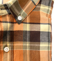 "RICHIE" - Golden Flax, Copper & Chocoalte Plaid Brushed Cotton Shirt - Made In USA