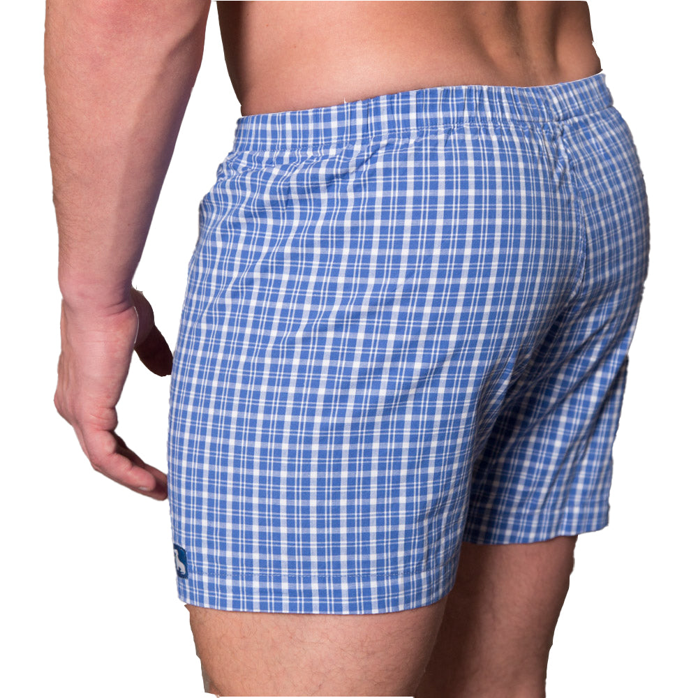 &quot;JOHAN&quot; - Pale Blue &amp; White Plaid Slim Cut Boxer - Made In USA