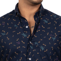 40% OFF AFTER CODE NEWFALL: "STEELE" - Navy Blue Dragonfly Traditional Japanese Print Shirt - Made In USA