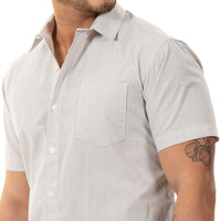 "FUZUKI" - Cream with Navy Japanese Pinstripe Short Sleeve Shirt - Made in USA