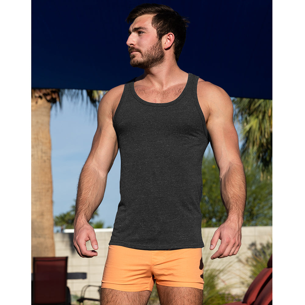 Solid Dark Grey Heather Tri-Blend Varsity Tank Top - Made In USA