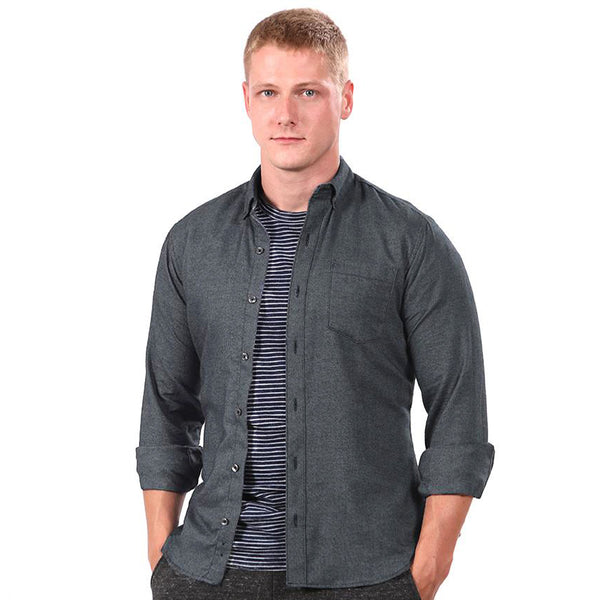 40% OFF AFTER CODE WOW25: "MILLBURN" - Black & Grey Melange Brushed Cotton Shirt - Made In USA