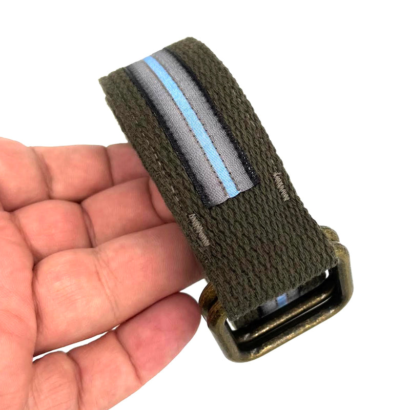 Olive, Grey & Pale Blue Multi Stripe Belt by OneMagnificentBeast - Made In USA