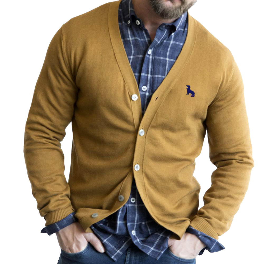 Camel Fine Gauge Cotton Cardigan Sweater