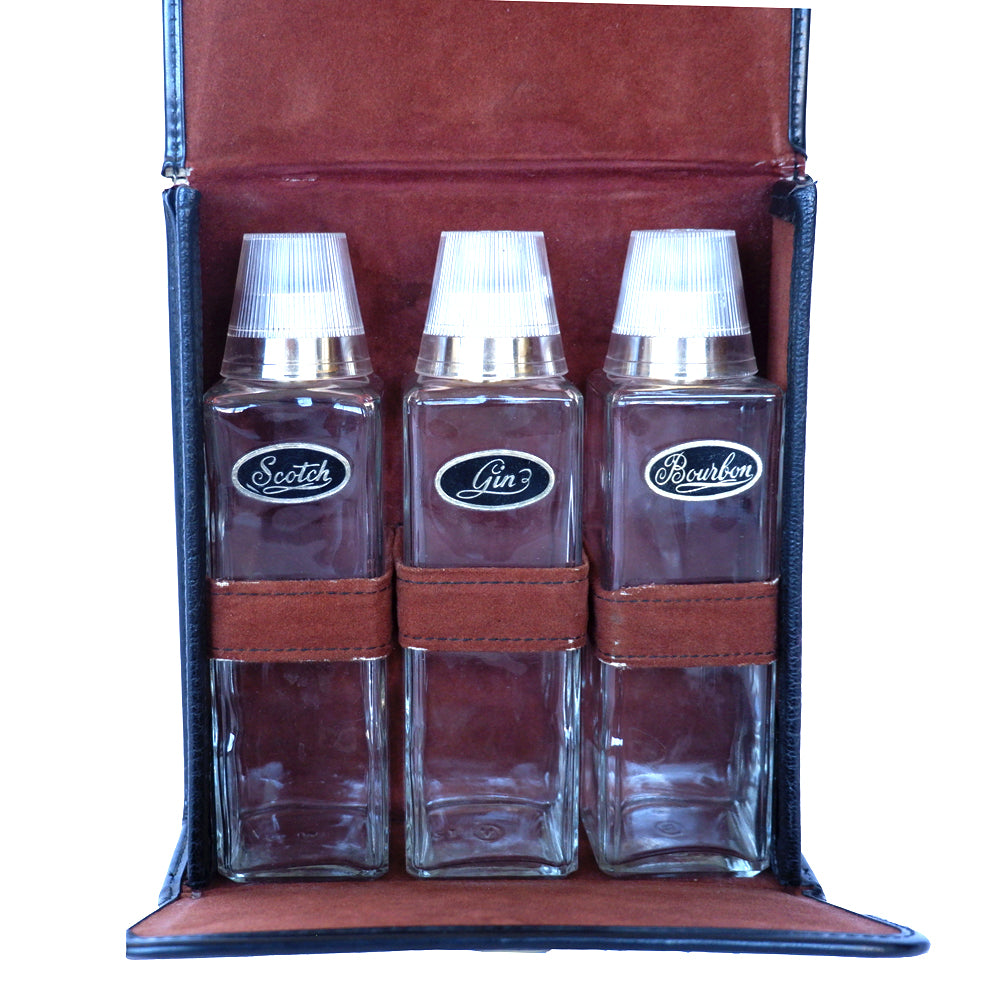 Vintage Scotch, Bourbon & Gin Travel Bar in Leather Case