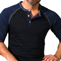 Royal Blue &  Navy Contrast 3/4 Raglan Sleeve Henley - Made In USA