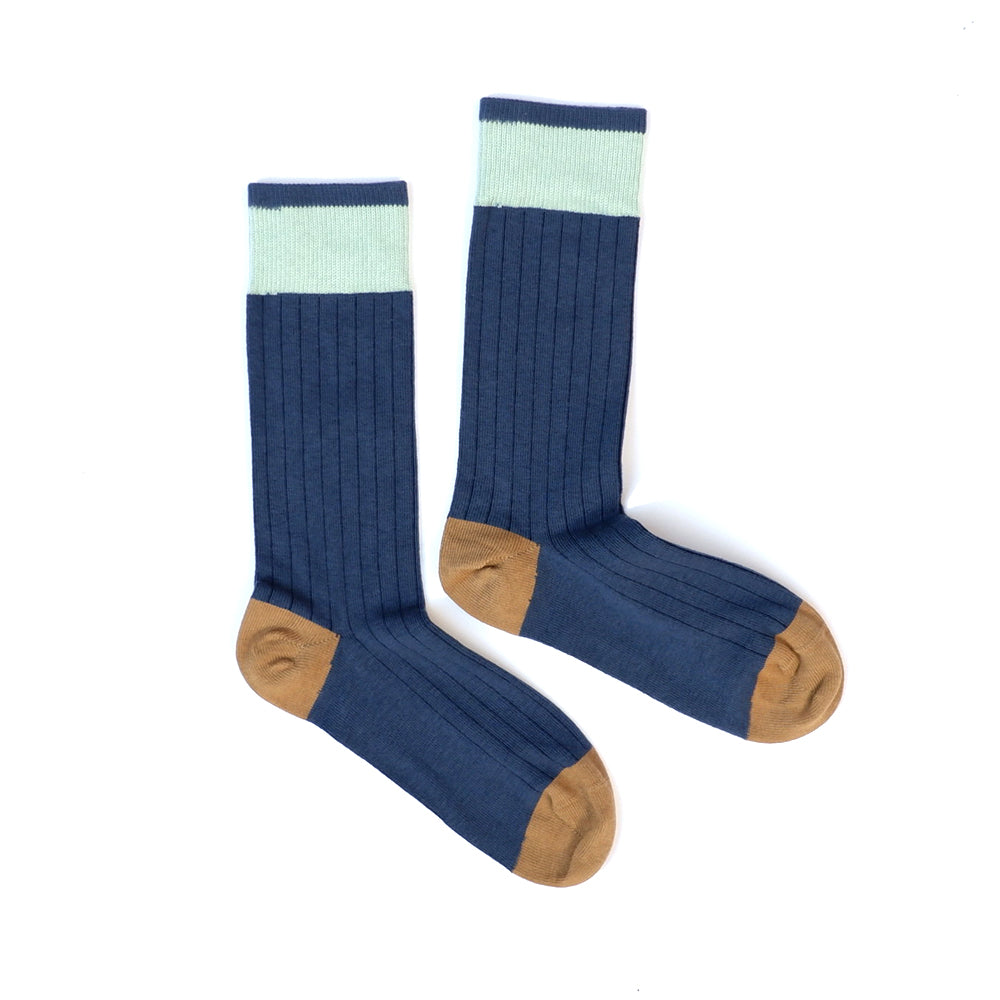 Solid Navy Blue with Mint & Caramel Tipping Socks