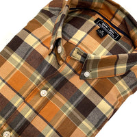 "RICHIE" - Golden Flax, Copper & Chocoalte Plaid Brushed Cotton Shirt - Made In USA