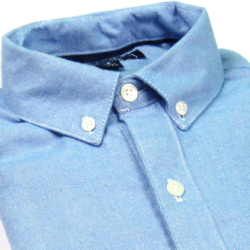 &quot;MICKEY&quot; - Light Blue Melange Brushed Cotton Shirt - Made In USA