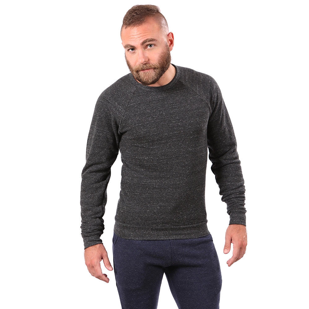 Charcoal Grey Marled Raglan Crewneck Sweatshirt - Made in USA