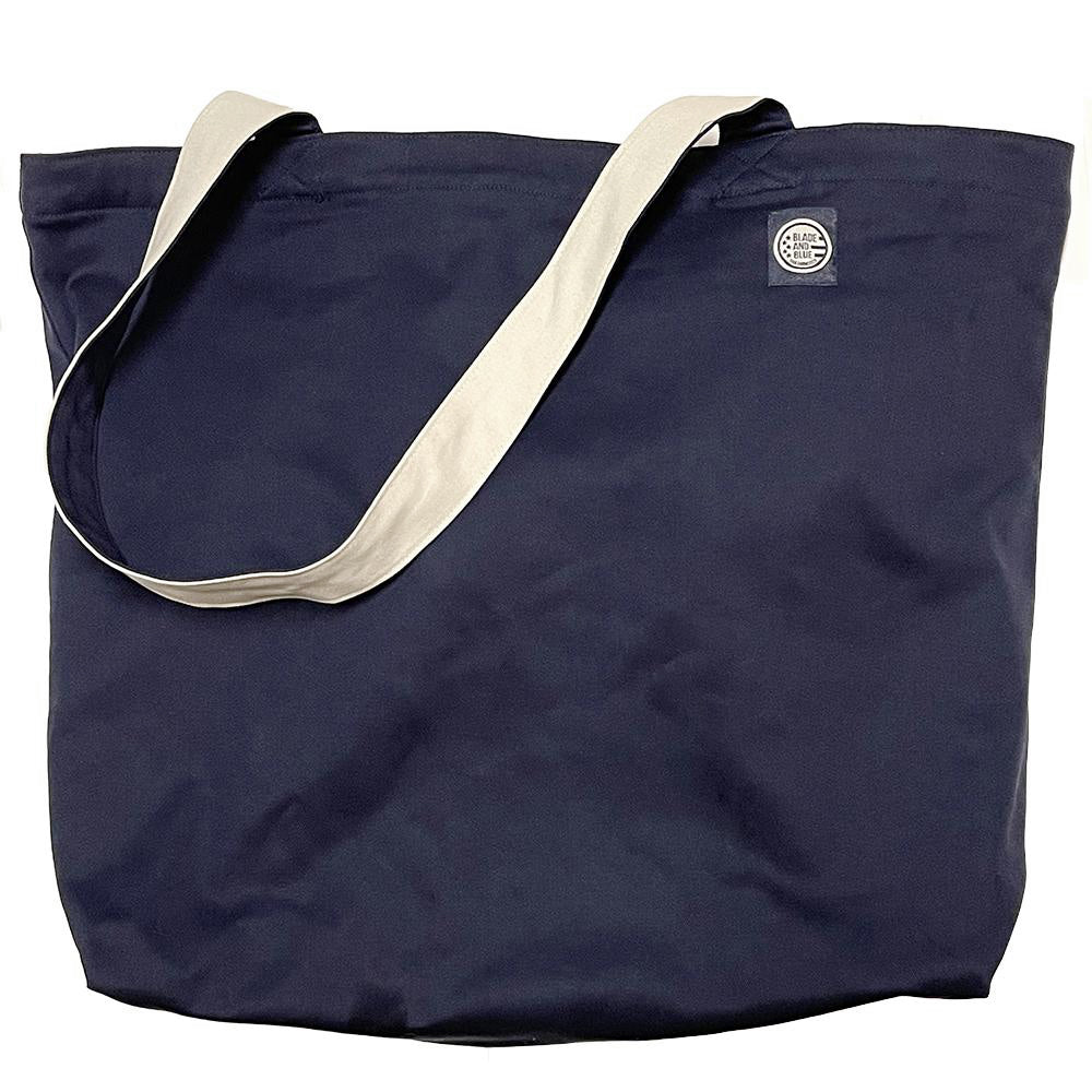 Navy Blue & Stone Cotton Stretch Reversible Tote Bag