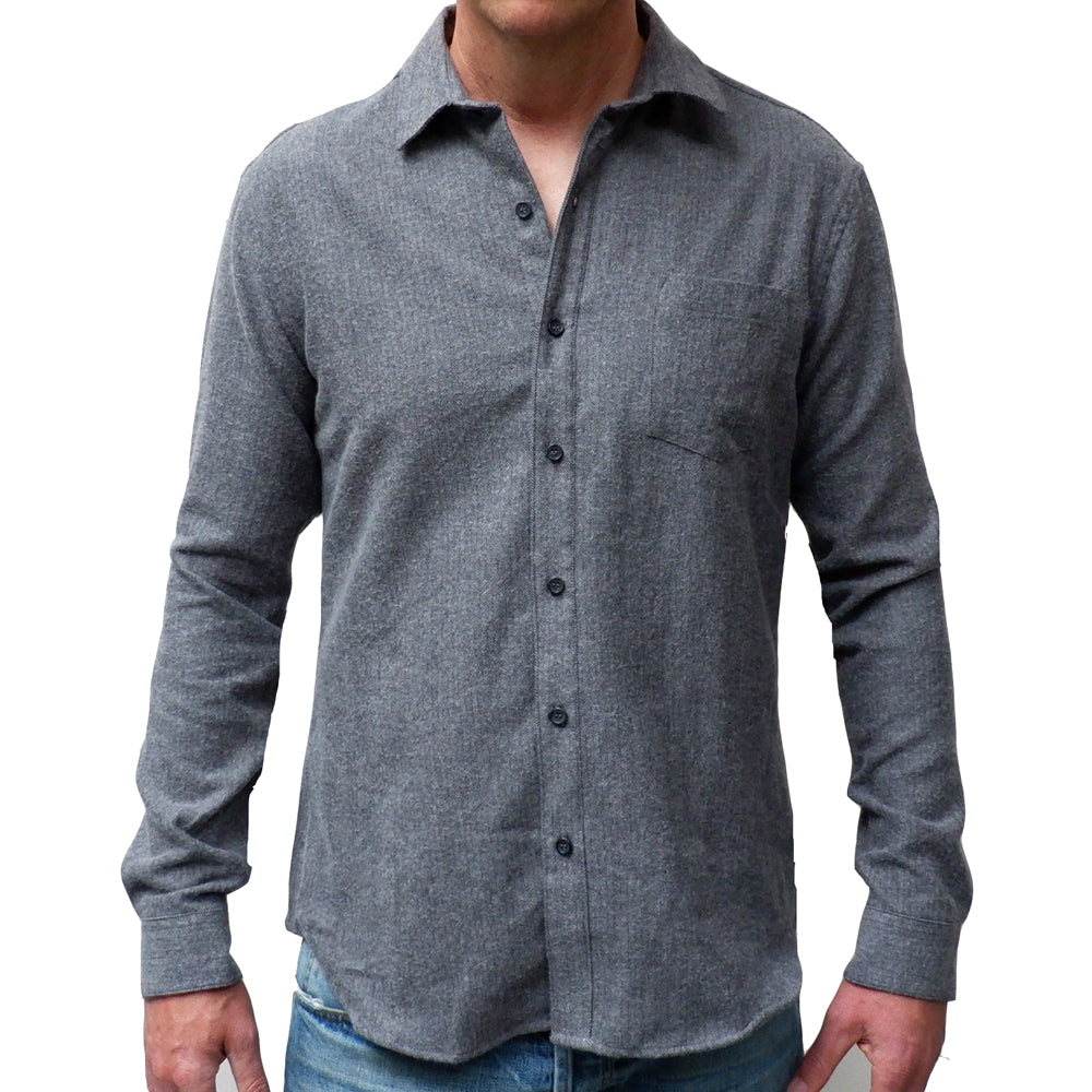 Grey Herringbone Brushed Cotton Shirt - Allister
