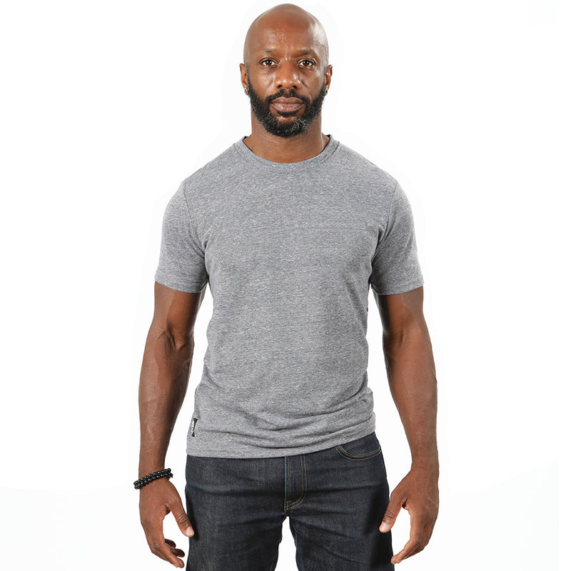 Light Heather Grey Marled Tri-Blend Short Sleeve Solid Tee - Made in USA