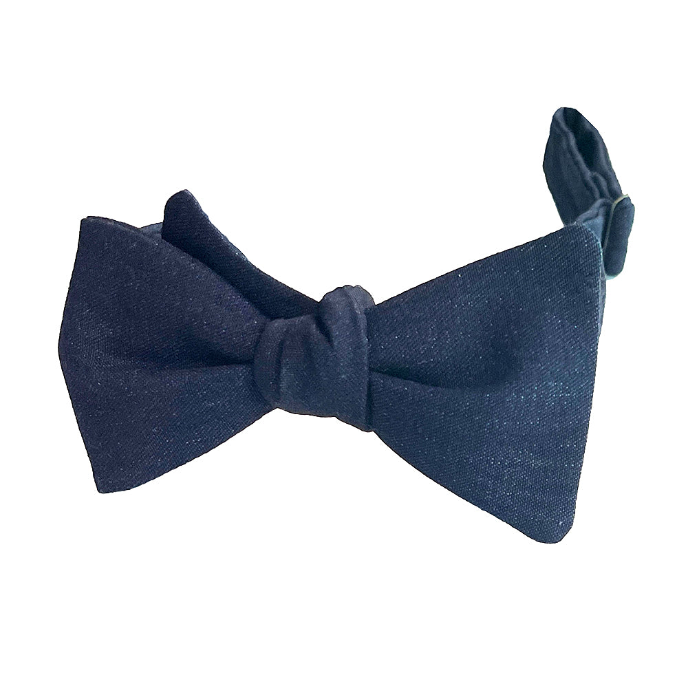 Solid Dark Blue Denim Cotton Bow Tie