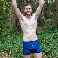 "JUNIOR" - Navy Blue & White Geometric Micro Print Slim-Cut Boxer Short - Made In USA