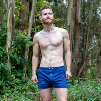 "JUNIOR" - Navy Blue & White Geometric Micro Print Slim-Cut Boxer Short - Made In USA