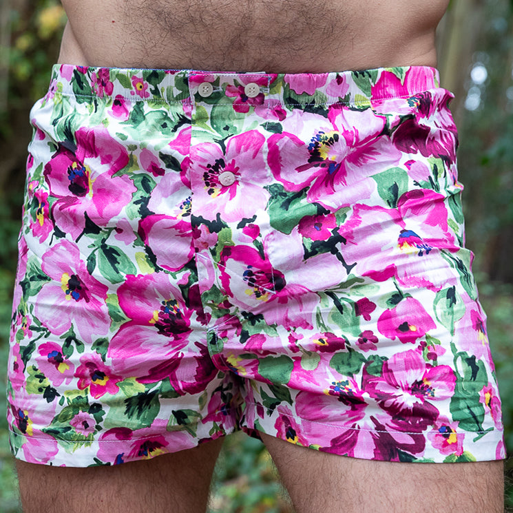 "HANNING" - Violet Lush Floral Print Slim-Cut Boxer Short - Made In USA