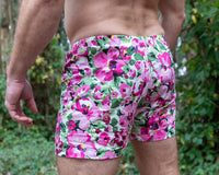 "HANNING" - Violet Lush Floral Print Slim-Cut Boxer Short - Made In USA
