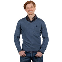 "SYLVESTER" - Navy Blue & Mocha Plaid Brushed Cotton Shirt - Made In USA