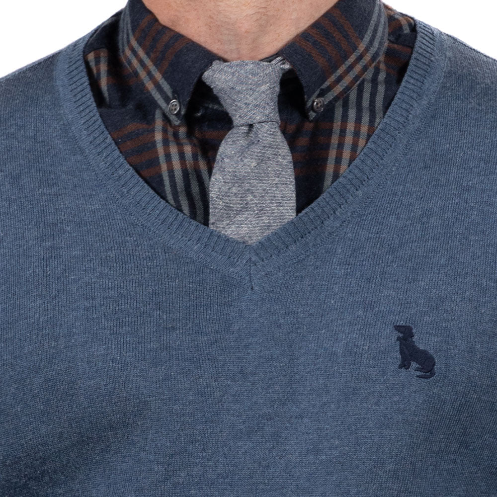 "SYLVESTER" - Navy Blue & Mocha Plaid Brushed Cotton Shirt - Made In USA