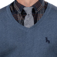 "SYLVESTER" - Navy Blue & Mocha Plaid Brushed Cotton Shirt - Made In USA