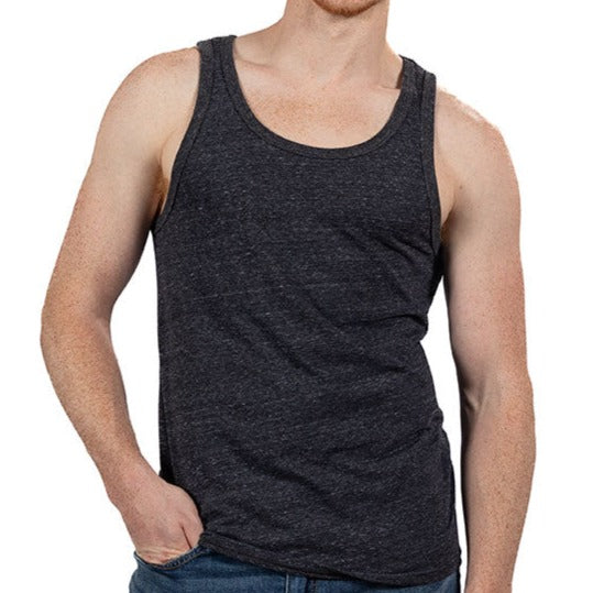 Solid Dark Grey Heather Tri-Blend Varsity Tank Top - Made In USA