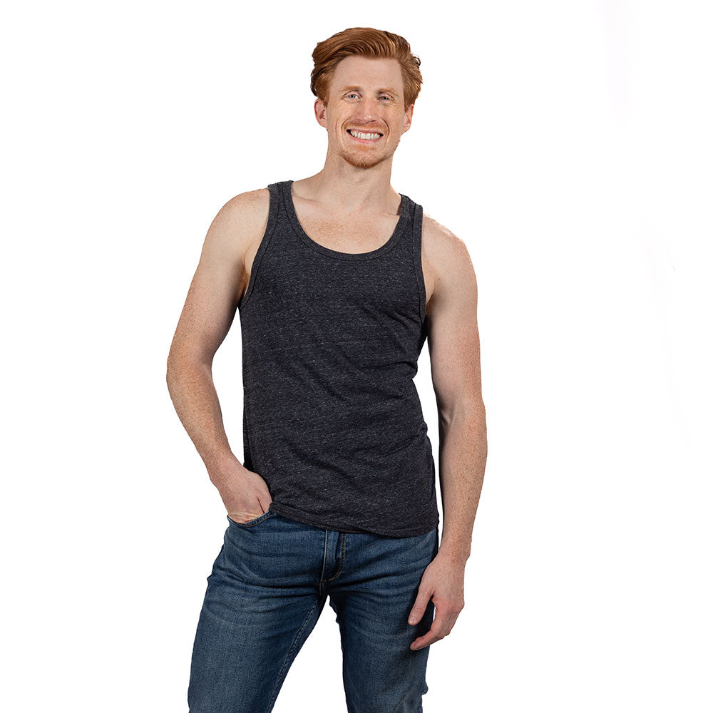 Solid Dark Grey Heather Tri-Blend Varsity Tank Top - Made In USA