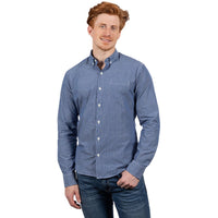 55% OFF AFTER CODE NEWFALL: "BOWERY" -  Medium Blue & White Fine Stripe Cotton Shirt - Made In USA