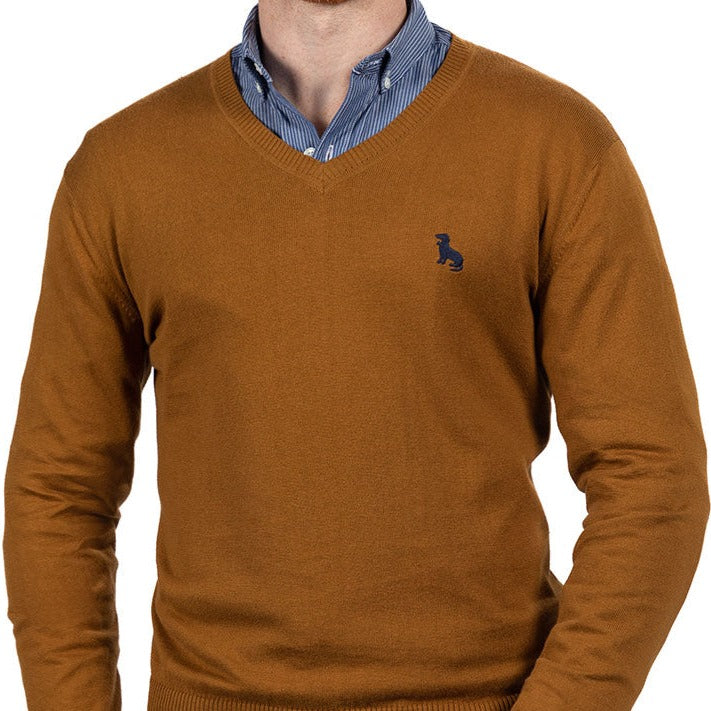 Camel Fine Gauge Cotton V-Neck Sweater