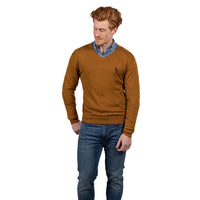 Camel Fine Gauge Cotton V-Neck Sweater