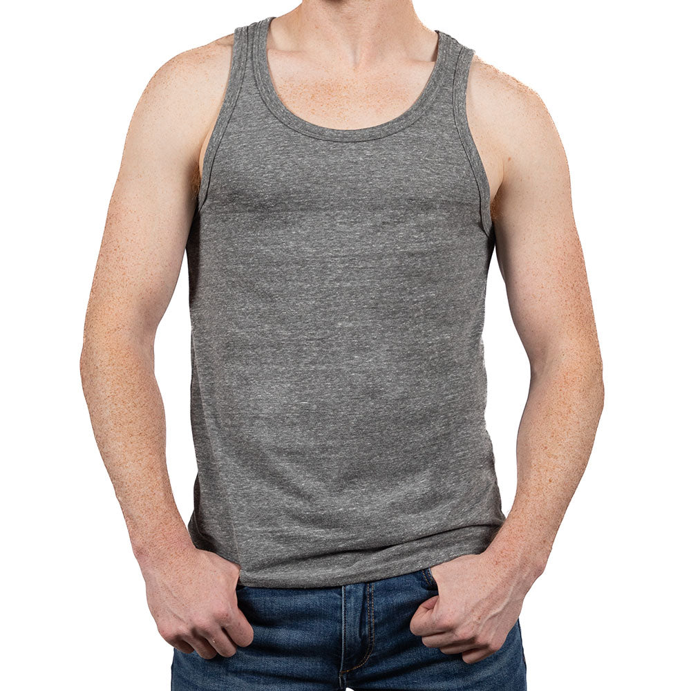 Light Grey Heather Tri-Blend Varsity Tank Top - Made In USA