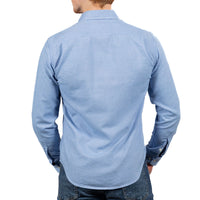 "MICKEY" - Light Blue Melange Brushed Cotton Shirt - Made In USA