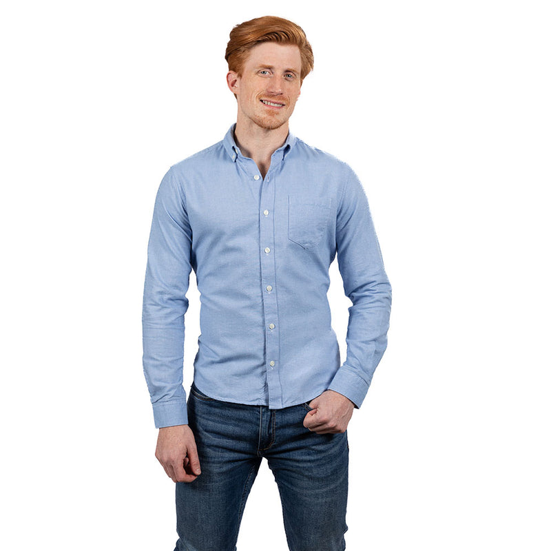 "MICKEY" - Light Blue Melange Brushed Cotton Shirt - Made In USA