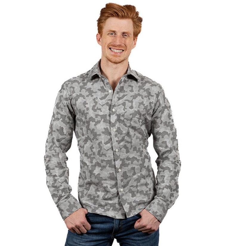 60% OFF AFTER CODE NEWFALL: "ARTHUR" - Tonal Grey Camouflage Brushed Cotton Shirt - Made In USA