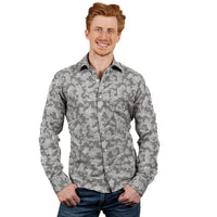 60% OFF AFTER CODE NEWFALL: "ARTHUR" - Tonal Grey Camouflage Brushed Cotton Shirt - Made In USA