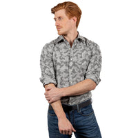 60% OFF AFTER CODE NEWFALL: "ARTHUR" - Tonal Grey Camouflage Brushed Cotton Shirt - Made In USA