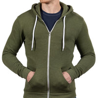 Army Green Heather Full Zip Hooded Fleece Sweatshirt - Made in USA