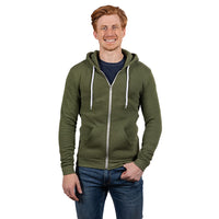 Army Green Heather Full Zip Hooded Fleece Sweatshirt - Made in USA