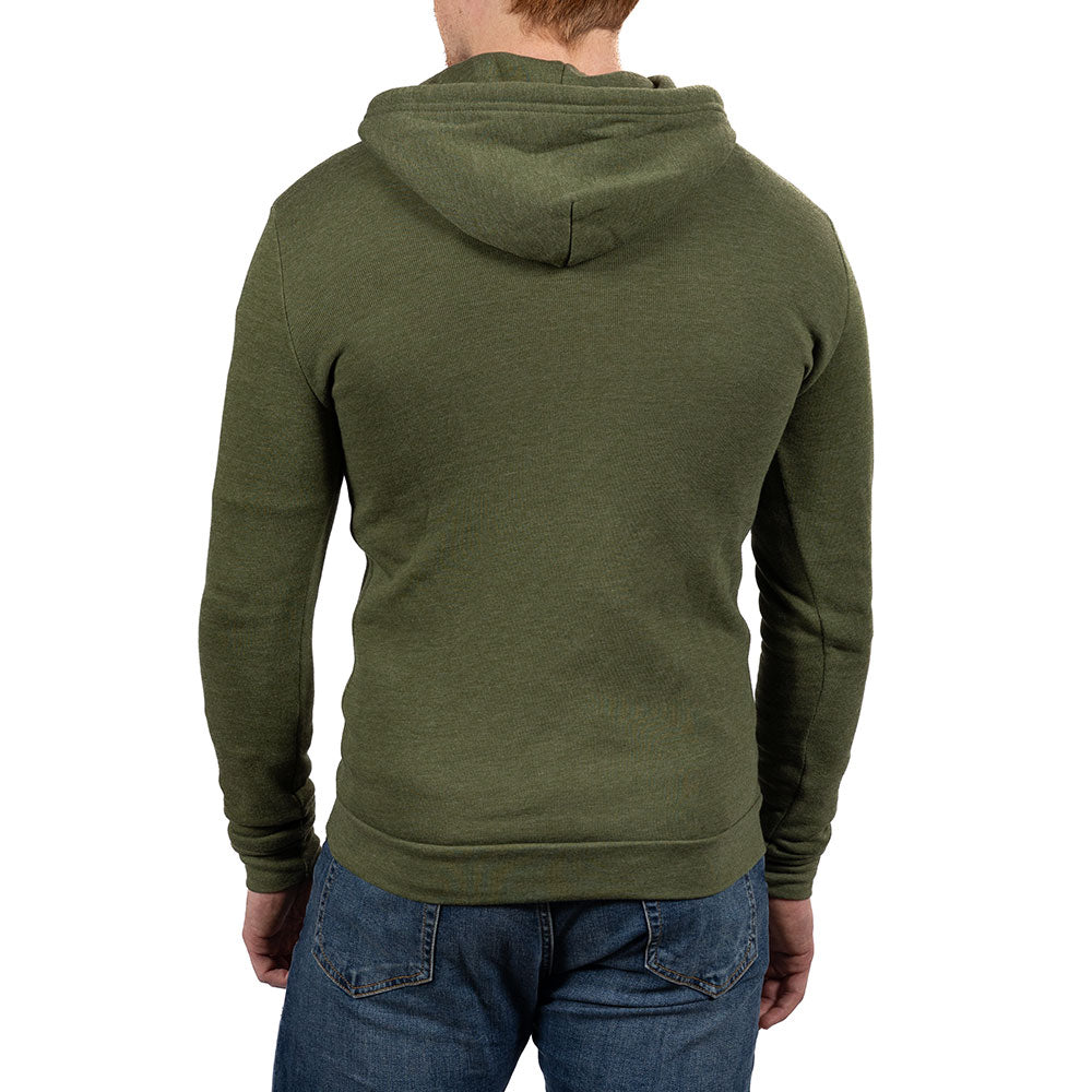 Army Green Heather Full Zip Hooded Fleece Sweatshirt - Made in USA
