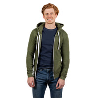 Army Green Heather Full Zip Hooded Fleece Sweatshirt - Made in USA