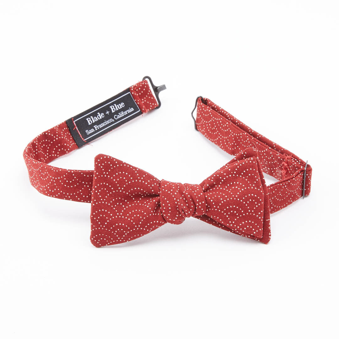 Brick Red Japanese Wave Print Bow Tie