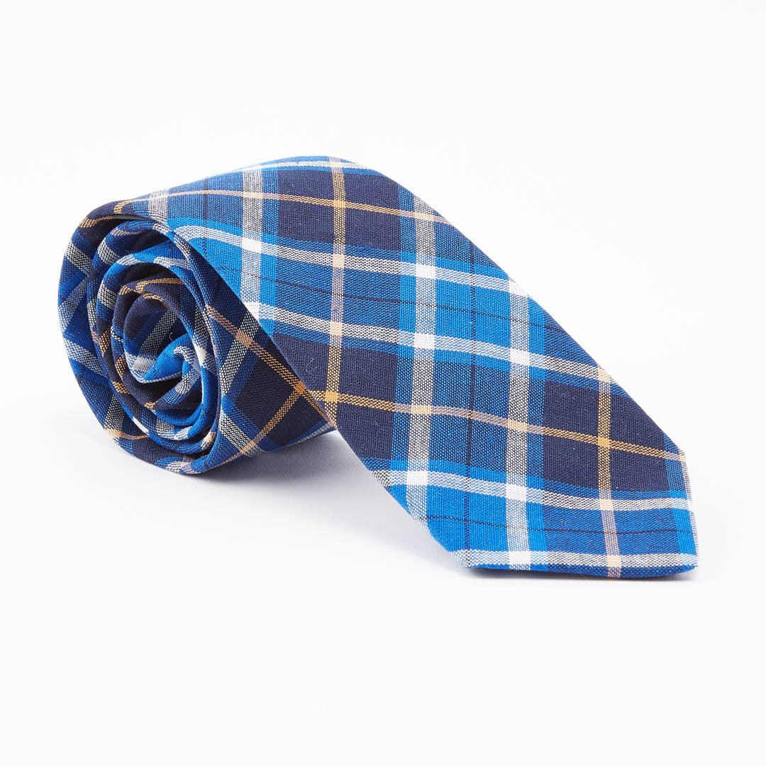 Plaid Navy and Orange Tie