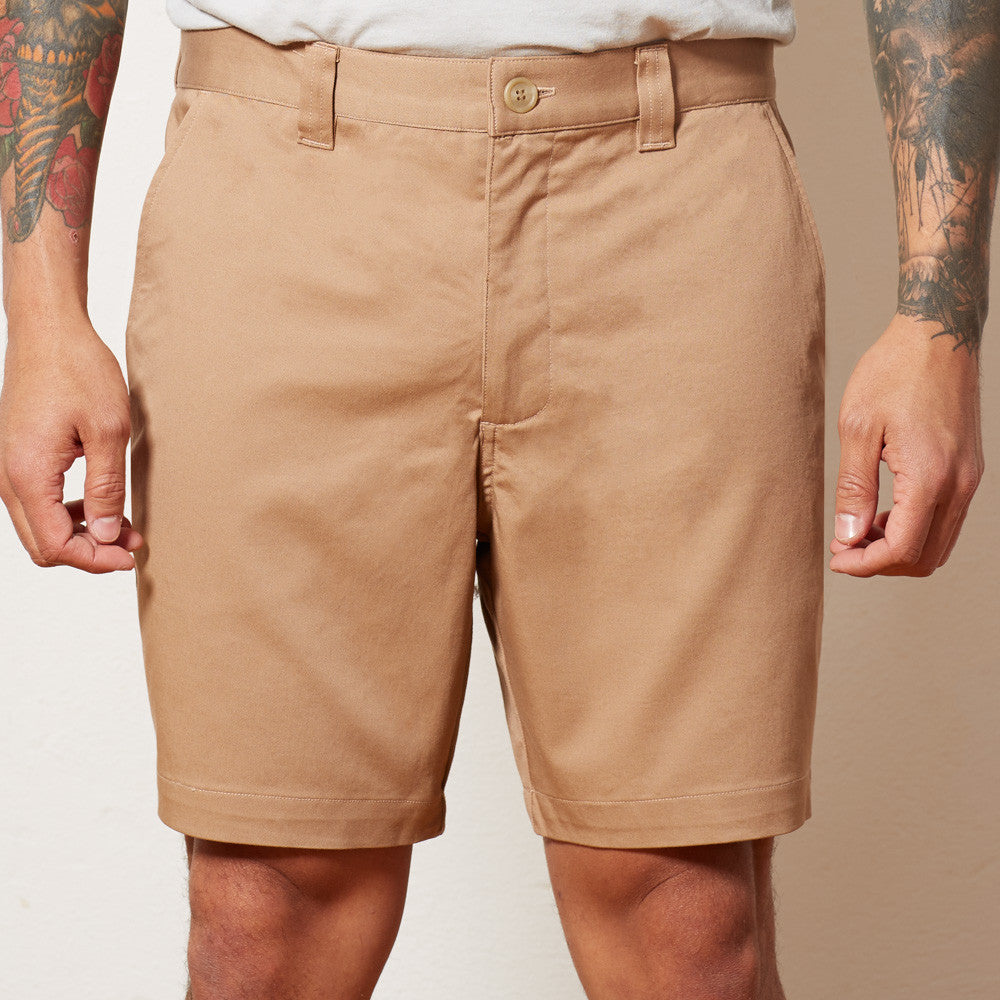 Khaki Cotton Stretch Twill Shorts